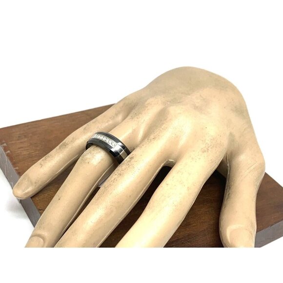 Wedding Band Stainless Steel Ceramic Cubic Zirconia 8mm Unisex Ring Size 9 - Picture 14 of 15